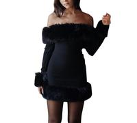 DolceTiger Robe Femme Chic Et Elegant Robe Pull Robe Pull Femme Hiver Robe DeSoiree Femme Robe Longue Hiver Robe Noire Femme Robe Annee 20 (Black, M)