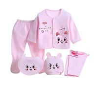 DolceTiger Vêtements Ensemble Nouveau Née Bébé Garçon Fille 5Pcs Ensemble Né Bébé Tops Pantalon Hat Bib Pour 0-3 mois Ensemble de Cinq Pièces (3-Pink, One Size)