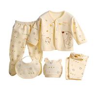 DolceTiger Vêtements Ensemble Nouveau Née Bébé Garçon Fille 5Pcs Ensemble Né Bébé Tops Pantalon Hat Bib Pour 0-3 mois Ensemble de Cinq Pièces (taille libre, Jaune)
