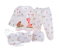 DolceTiger Vêtements Ensemble Nouveau Née Bébé Garçon Fille 5Pcs Ensemble Né Bébé Tops Pantalon Hat Bib pour 0~3 Mois Ensemble de Cinq Pièces (White-A, One Size)