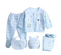 DolceTiger Vêtements Ensemble Nouveau Née Bébé Garçon Fille 5Pcs Ensemble Né Bébé Tops Pantalon Hat Bib Pour 0-3 mois Ensemble de Cinq Pièces (taille libre, Bleu)