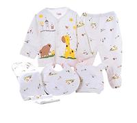 DolceTiger Vêtements Ensemble Nouveau Née Bébé Garçon Fille 5Pcs Ensemble Né Bébé Tops Pantalon Hat Bib pour 0~3 Mois (White-B, One Size)