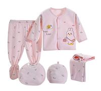DolceTiger Vêtements Ensemble Nouveau Née Bébé Garçon Fille 5Pcs Ensemble Né Bébé Tops Pantalon Hat Bib Pour 0-3 mois Ensemble de Cinq Pièces (4-Pink, One Size)