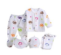 DolceTiger Vêtements Ensemble Nouveau Née Bébé Garçon Fille 5Pcs Ensemble Né Bébé Tops Pantalon Hat Bib pour 0~3 Mois (White-D, One Size)