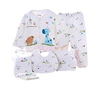 DolceTiger Vêtements Ensemble Nouveau Née Bébé Garçon Fille 5Pcs Ensemble Né Bébé Tops Pantalon Hat Bib pour 0~3 Mois Ensemble de Cinq Pièces (White-C, One Size)