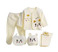 DolceTiger Vêtements Ensemble Nouveau Née Bébé Garçon Fille 5Pcs Ensemble Né Bébé Tops Pantalon Hat Bib Pour 0-3 mois Ensemble de Cinq Pièces (3-Yellow, One Size)