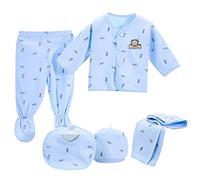 DolceTiger Vêtements Ensemble Nouveau Née Bébé Garçon Fille 5Pcs Ensemble Né Bébé Tops Pantalon Hat Bib Pour 0-3 mois Ensemble de Cinq Pièces (2-Blue, One Size)