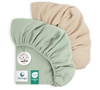 DOLCI SOGNI Drap Housse 70x140 Lit Bébé - Draps Cotton Mousseline Ultra Doux et Respirants pour Peau Délicate Oeko-TEX® 100 - Lot de 2 - Fabriqué en Espagne - 1 X Sable + 1X Menthe