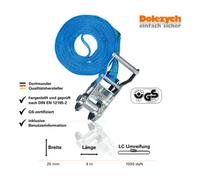 Dolezych Dolezych Sangle d'arrimage L.4m I.25mm avec mini-cric LC : 1000 daN monobloc, bleu Quantité:1