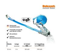 Dolezych Sangle d'amarrage DIN EN 12195-2 L. 6 m l. 25 mm avec rochet + crochets pointu L Quantité:1