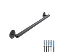 Dolibest 61cm Main Courante Noir, Rampe d’escalier en Métal 3.3cm Main Courante Noir Ronde Barre de Poignée de Sécurité Intérieure/Extérieure Murale Balustrade pour Enfant/Handicapée/Personnes âgées