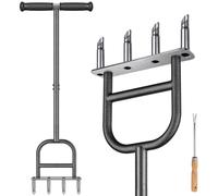 Dolibest Aérateur de Gazon Pelouse, Creux Aérateurs de Gazon Manuels Outil d'aération Long Manche Manuel Bouchon Terre Jardin 4 Dents Aération Carottage Poignée Souple Outil Dégagement l'Argile