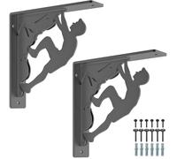 Dolibest Lot de 2 supports d'étagère robustes de 20,3 cm, 5 mm d'épaisseur, support d'étagère flottante en métal, support d'étagère murale et matériel, étagères flottantes noires rustiques pour