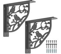 Dolibest Lot de 2 supports d'étagère robustes de 20,3 cm, 5 mm d'épaisseur, support d'étagère flottante en métal, support d'étagère murale et matériel, étagères flottantes noires rustiques pour