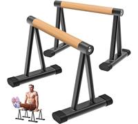 Dolibest Poignées de Pompes, 2pcs Barres de Parallettes Pressup Pushup Support Poignée Enveloppée en Bois pour Barre L-Sit/Dip/Équipement Musculation/Entraînement au Sol Domicile, 30cm Hauteur