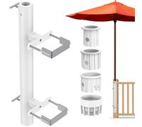 Dolibest Supports de Parasol Terrasse, Pied Parasol Pince Fixation RéGlable Balcon Parasol Jardin Conception Peu Encombrante Manchon 3tailles pour Perche 3-5cm Max 10.6x10.4cm Poteau Garde-Corps/Blanc