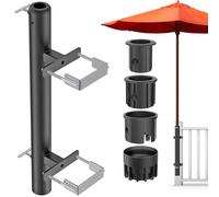 Dolibest Supports de Parasol Terrasse, Pied Parasol Pince Fixation RéGlable Balcon Parasol Jardin Conception Peu Encombrante Manchon 3 taille pour Perche 3-5cm, Max 10.6x10.4cm Poteau Garde-Corps/Noir