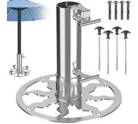Dolibest Tube pour Pied de Parasol Balcon, 23cm Fixation Parasol Rambarde Balcon Support de Tube Parapluie Ronde Base Stable pour Parasol avec 3 Douille pour Poteaux 3-5cm, Béton/Bois, Style B/Chrome