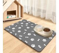 Dolic Pet Feeding Mat, Super Absorbent Pet Mats for Food Bowls (Light Grey-Multiple Paws, 30 x 50 cm)