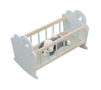 Doll Bed, Toy Crib, Miniature White Wooden Sleeping Furniture for Baby Dolls, Realistic Nursery Accessory Toddler Girls Boys, Playtime Pretend Play and Daily Activities