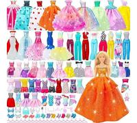 Doll Clothes Gift Set for 11.5 inch Doll and Barbie (56PCs - 2 Wedding Gowns, 2 Evening Dresses, 6 Fashion Dresses, 4 Casual Outfits, 2 Swimsuits, 10 Accessories, 10 Shoes, 20 Hangers, 56, Piece)