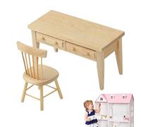 Doll Furniture - Miniature Table Chair Set | 1/12 Scale Doll House Accessories | Birch Wood, 60g, Tiny Decor for Pretend Play Toy Display Architectural Model Making Collectors Kids Boys Girls