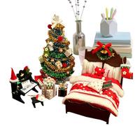 Doll House Accessoires et Meubles de Noël | Mini Décoration d'arbre Lit Piano à Assembler | Meubles Miniatures Faits à la Main pour Noël | pour et Adultes Exposition Maison Chambre Fêtes
