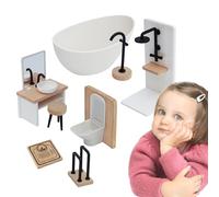 Doll House Bathroom Set, Miniature 1:12 Scale Bathroom Scene Model, Realistic Restoration Furniture and Pretend Play Accessories for Creative Fun, 1.57x1.57x0.2 inches