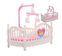 Doll House Furniture - Bāby Doll Crib Bed Mini Bedroom Set ABS | Pink White Miniature Cradle Pretend Play Toy Landscape Decoration Cute Dollħouse Accessories Kids Gift