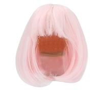 Doll Wig, Soft Fiber Easy Cutting Doll Wig Straight Bang Shoulder Length Short Hair Mesh Straight Bang BJD Hair For 1/3 BJD (Pink)