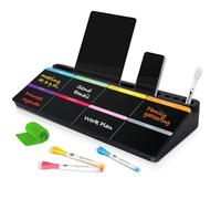 DOLLAR BOSS Petit tableau blanc de bureau en verre effaçable à sec avec tiroir de rangement, support de clavier d'ordinateur, imprimé coloré, noir