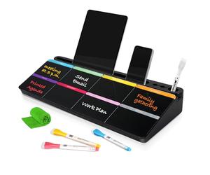 DOLLAR BOSS Petit tableau blanc de bureau en verre effaçable à sec avec tiroir de rangement, support de clavier d'ordinateur, imprimé coloré, noir