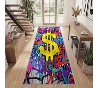 Dollar Symbole Graffiti Tapis Couloir Lavable en Machine 80x300 cm | Pop Funky Moderne Tapis de Passage à Poils Courts, pour Cuisine Salon Chambre Bureau Chambre