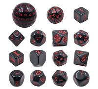 DollaTek 15 pièces ensemble complet de dés polyédriques D3-D100 ensemble de dés de jeu pour jeux de rôle sur table noir et rouge