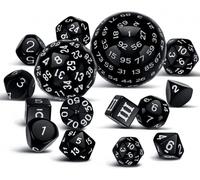 DollaTek 15 pièces ensemble complet de dés polyédriques D3-D100 ensemble de dés de jeu pour jeux de table de rôle noir et blanc