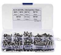 DollaTek 170Pcs M4 304 Acier inoxydable Allen Hex Drive Bouton Tête Casquette Boulons Vis Kit d'assortiment d'écrous (M4)