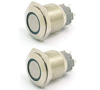 DollaTek 2Pcs 16mm 10A interrupteur momentané interrupteur à bouton-poussoir 12V dc oeil angulaire LED interrupteur rond en acier inoxydable étanche à l'eau - Vert