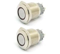 DollaTek 2Pcs 16mm 10A interrupteur momentané interrupteur à bouton-poussoir 12V dc oeil angulaire LED interrupteur rond en acier inoxydable étanche à l'eau - Rouge