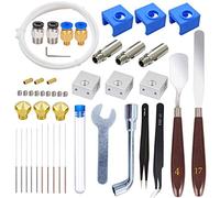 DollaTek 34 pièces Kit d'accessoires pour imprimante 3D, buses + bloc chauffant + tube de gorge + chaussettes en silicone mk10 + aiguilles de nettoyage