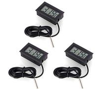 DollaTek 3Pcs Thermomètre Digital LCD Moniteur de température avec sonde Externe pour Réfrigérateur Congélateur Réfrigérateur Aquarium -Black