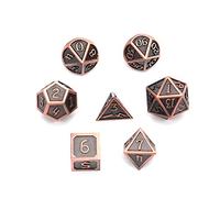 DollaTek 7PCS Jeu de dés en métal Jeu DND Jeu de dés en métal Solide polyédrique D&D avec Sac de Rangement et Alliage de Zinc avec émail pour Jeux de rôle Donjons et Dragons(Cuivre Rouge)