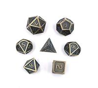 DollaTek 7PCS Jeu de dés en métal Jeu DND Jeu de dés en métal Solide polyédrique D&D avec Sac de Rangement et Alliage de Zinc avec émail pour Jeux de rôle Donjons et Dragons(Plaqué Argent Antique)
