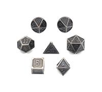 DollaTek 7PCS Jeu de dés en métal Jeu DND Jeu de dés en métal Solide polyédrique D&D avec Sac de Rangement et Alliage de Zinc avec émail pour Jeux de rôle Donjons et Dragons(Argent)