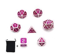 DollaTek 7PCS Jeu de dés polyédriques en métal avec Sac de Rangement Noir pour donjons et Dragons de Jeux de rôle (Pourpre)