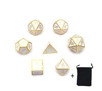 DollaTek 7PCS Jeu de dés polyédriques en métal avec Sac de Rangement Noir pour donjons et Dragons de Jeux de r?Le(Blanc)