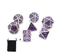 DollaTek 7PCS Jeu de dés polyédriques en métal avec Sac de Rangement Noir pour Jeu de rôle Donjons et Dragons D&D Math Teaching(Gear Argent et Violet)