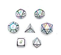 DollaTek 7PCS Metal Dice Set DND Game Polyhedral Solid Metal D&D Dice Set avec Sac de Rangement et Alliage de Zinc avec émail pour Jeu de rôle Donjons et Dragons (Blanc coloré)