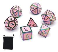 DollaTek 7PCS Metal Dice Set DND Game Polyhedral Solid Metal D&D Dice Set avec Sac de Rangement et Alliage de Zinc avec émail pour Jeu de rôle Donjons et Dragons (Rose coloré)
