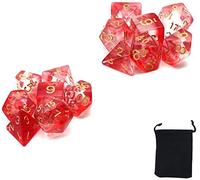 DollaTek dés polyédriques Transparents Set Jeux de Table dés 2 Jeux dés 2 x 7 (14 pièces) Die série D20 D12 D10 D8 D6 D4 DND dés DND RPG MTG Double Couleurs One Piece(Rouge)