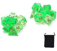 DollaTek dés polyédriques Transparents Set Jeux de Table dés 2 Jeux dés 2 x 7 (14 pièces) Die série D20 D12 D10 D8 D6 D4 DND dés DND RPG MTG Double Couleurs One Piece(Vert)
